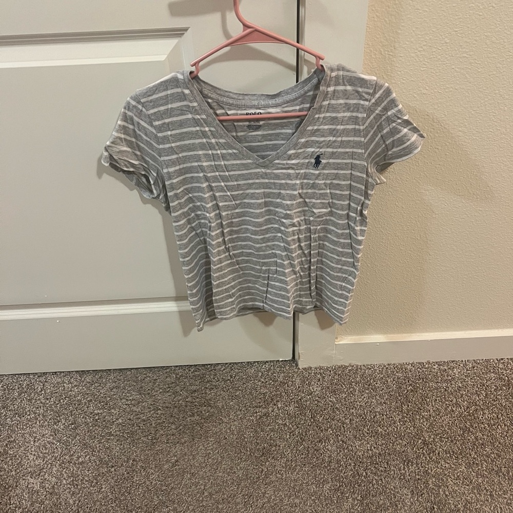 Gray Striped Ralph Lauren Polo Shirt